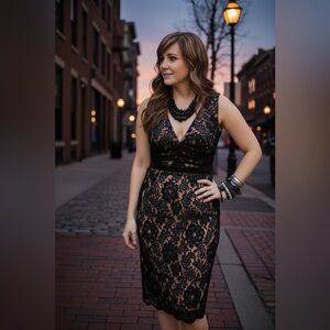 Moda International Black and Tan Sheath Midi Dress Size 8